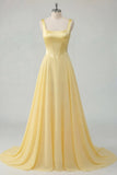 Robe Maxi corset en chiffon jaune beurre à col carré A-Line