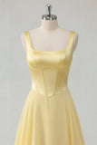 Robe Maxi corset en chiffon jaune beurre à col carré A-Line