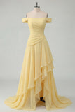 Robe maxi jaune A-line à fête en chiffon chiffon dénudé
