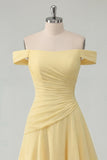 Robe maxi jaune A-line à fête en chiffon chiffon dénudé