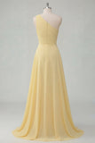 Robe Maxi en mousseline en mousseline jaune beurre à une épaule avec fente