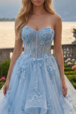 Robe longue de bal de promo en corset A-Line A-Line applique, avec des perles