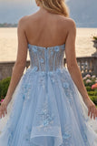 Robe longue de bal de promo en corset A-Line A-Line applique, avec des perles
