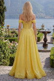Corset jaune épaule décollée en ligne A scintillante robe longue de bal