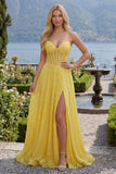 Corset A-Line Scintillant Sequins Longue robe de bal avec fente