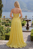 Corset A-Line Scintillant Sequins Longue robe de bal avec fente
