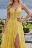 Corset A-Line Scintillant Sequins Longue robe de bal avec fente