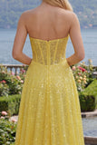 Corset A-Line Scintillant Sequins Longue robe de bal avec fente