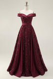 Robe longue de bal de promo à paillettes bourgogne dénudée