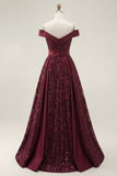 Robe longue de bal de promo à paillettes bourgogne dénudée