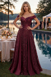 Robe longue de bal de promo à paillettes bourgogne dénudée