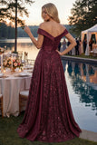 Robe longue de bal de promo à paillettes bourgogne dénudée