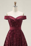Robe longue de bal de promo à paillettes bourgogne dénudée