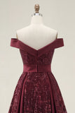 Robe longue de bal de promo à paillettes bourgogne dénudée