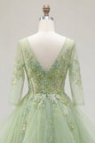 Corset A vert à col en V appliqué et longue robe de bal avec volants