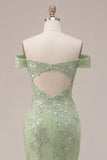 Corset de bal, corset décollé vert sirène et longue robe de bal appliquée