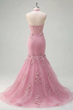 Corset à col nu en taro de sirène avec perles ornée de longue robe de bal avec des fleurs 3D