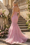 Corset à col nu en taro de sirène avec perles ornée de longue robe de bal avec des fleurs 3D