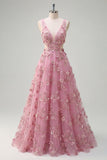 Robe longue de bal en taro en vr, décolleté en V ornée de perles, avec des fleurs 3D