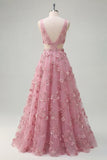 Robe longue de bal en taro en vr, décolleté en V ornée de perles, avec des fleurs 3D