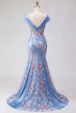 Corset bleu à col en V avec un corset de fin d’année long