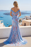 Corset bleu à col en V avec un corset de fin d’année long