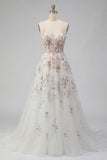 Robe de mariée longue en sequins blancs avec fleurs 3D