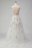 Robe de mariée longue en sequins blancs avec fleurs 3D