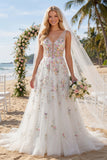 Robe de mariée longue en sequins blancs avec fleurs 3D