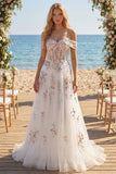 Corset fleuri blanc scintillant perlé sur les épaules Une robe de mariée longue ligne