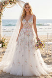 Robe de mariée longue en sequins blancs avec fleurs 3D