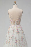Robe de mariée longue en sequins blancs avec fleurs 3D