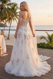 Corset fleuri blanc scintillant perlé sur les épaules Une robe de mariée longue ligne