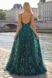 Robe de bal de bal corset vert foncé scintillante en tulle haut et bas à sequins
