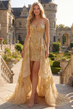 Robe de bal miniature Bodycon Cutheart dorée Twin Cutheart Bodycon, perlée, avec traîne chapelle à volants