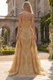 Robe de bal de bal sirène dorée sans bretelles scintillante avec drapé latéral