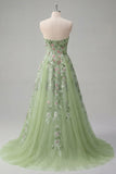 Robe de bal de bal verte fleurie brodée en ligne A en forme de robe de bal
