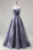 Élégante robe de bal longue étoilée avec un corsage sculptural froncé et une jupe trapèze en A
