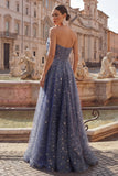 Robe de bal longue de bal Céleste Minuit Enchanteresse Ligne A Étoilée avec nœud