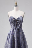 Robe de bal longue de bal Céleste Minuit Enchanteresse Ligne A Étoilée avec nœud