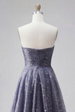 Robe de bal longue de bal Céleste Minuit Enchanteresse Ligne A Étoilée avec nœud