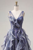 Robe de bal élégante en tulle à col en V avec des volants à étages