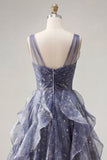 Robe de bal élégante en tulle à col en V avec des volants à étages