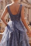 Robe de bal élégante en tulle à col en V avec des volants à étages