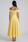 Robe maxi jaune ligne A à épaules dénudées, avec poches