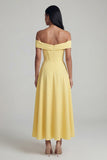 Robe maskini jaune corset à épaules décollées en A avec fente