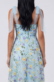 Corset fleuri bleu A Line Maxi avec fente