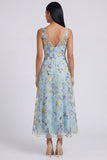 Robe Maxi bleue à col en V à fleurs en V