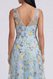 Robe Maxi bleue à col en V à fleurs en V