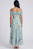 Robe Maxi bleue fleur dénudée A Line